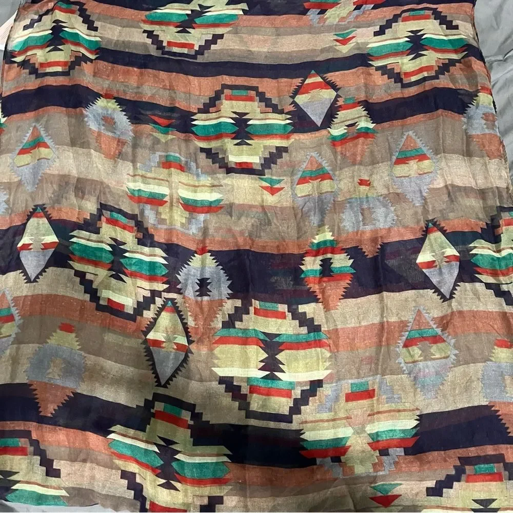NWT D&Y Brown & Green Aztec Print Lightweight Infinity Scarf